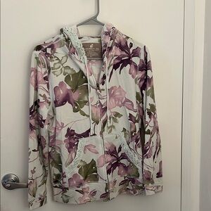 Caribbean Joe Lavender & Olive Floral Zip Hoodie